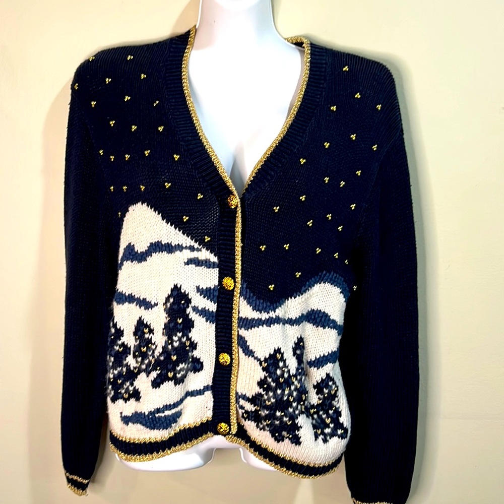 Christopher & Banks Hand Embroidered Knit Winter Cardigan size M